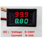 Digital Voltmeter - Ammeter, 100 V 10 A, red - green display, shunt included